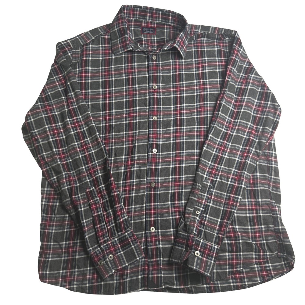 UNTUCKit Mens XL Grey Red Plaid Flannel Button Down Shirt Cotton Long Sleeve